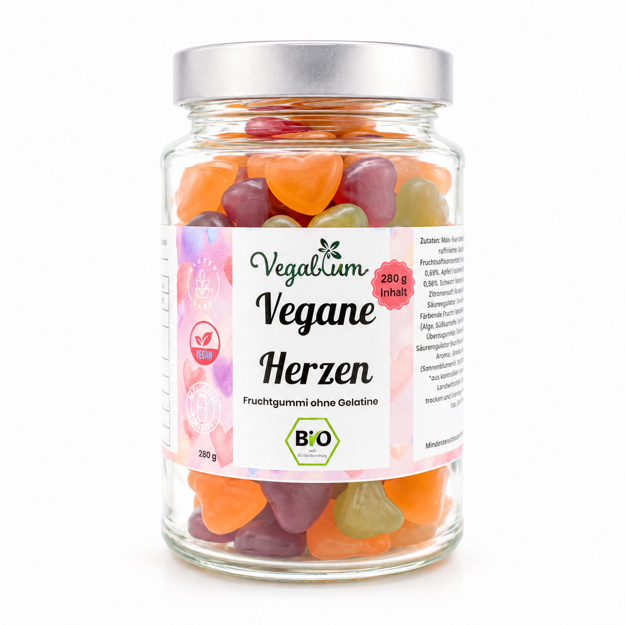 Vegane Fruchtgummi Herzen im XL Glas bio, mit „Für Dich“ Anhänger, 280g Fruchtgummi ohne Gelatine