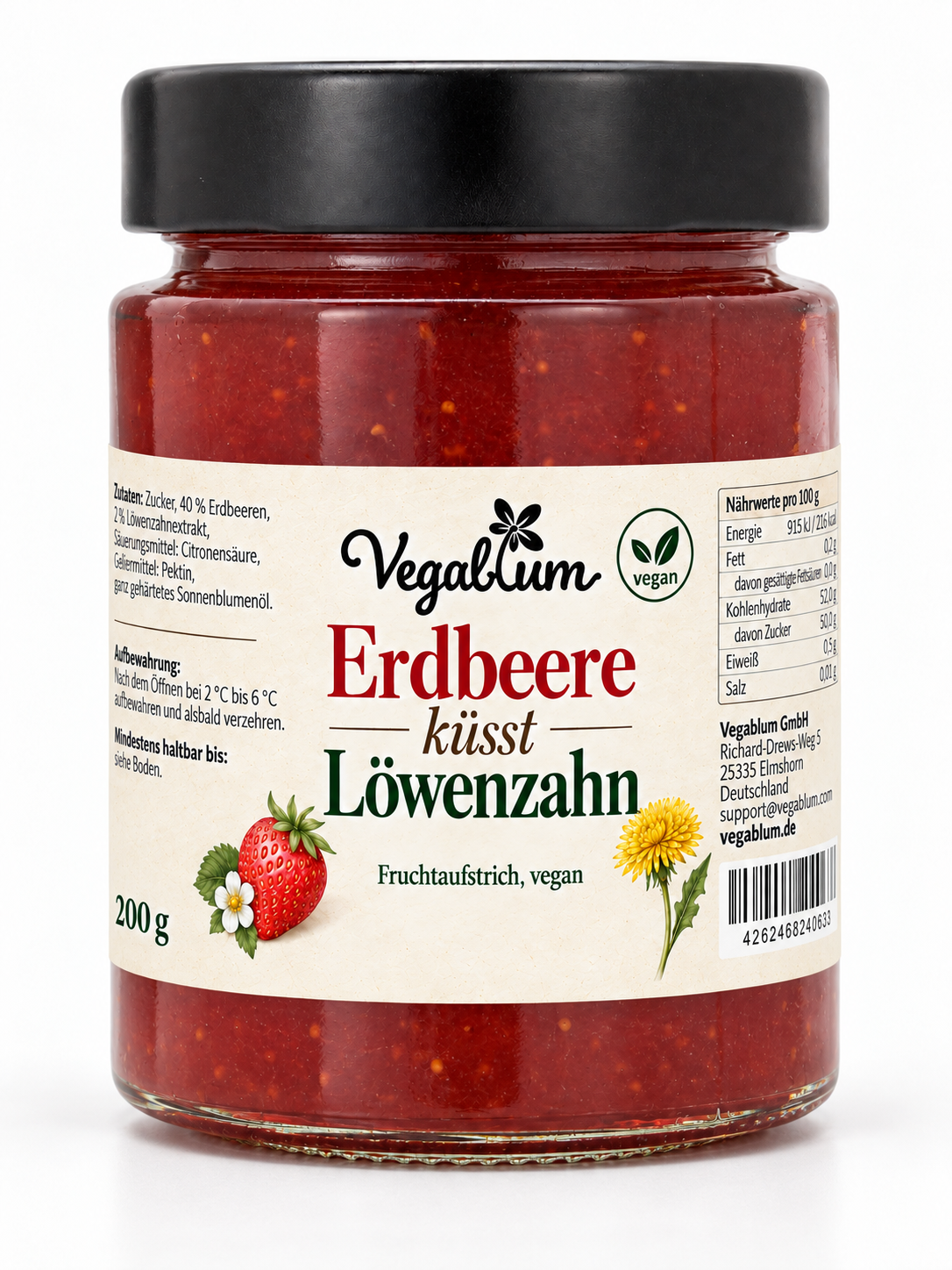 Erdbeere küsst Löwenzahn, Fruchtaufstrich, vegan, 200 g