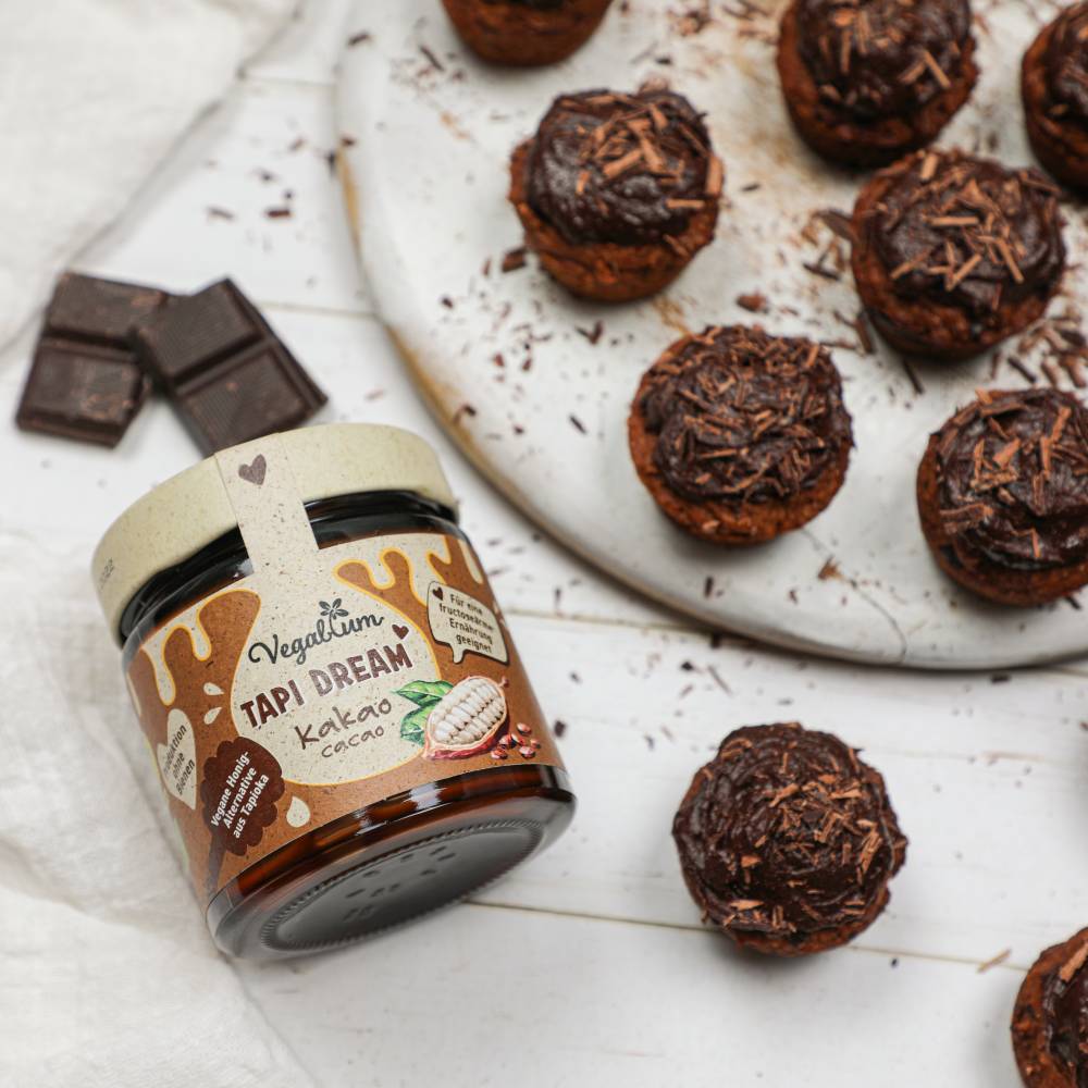 Vegane Muffins mit Tapi Dream Kakao fructosearme Honig-Alternative