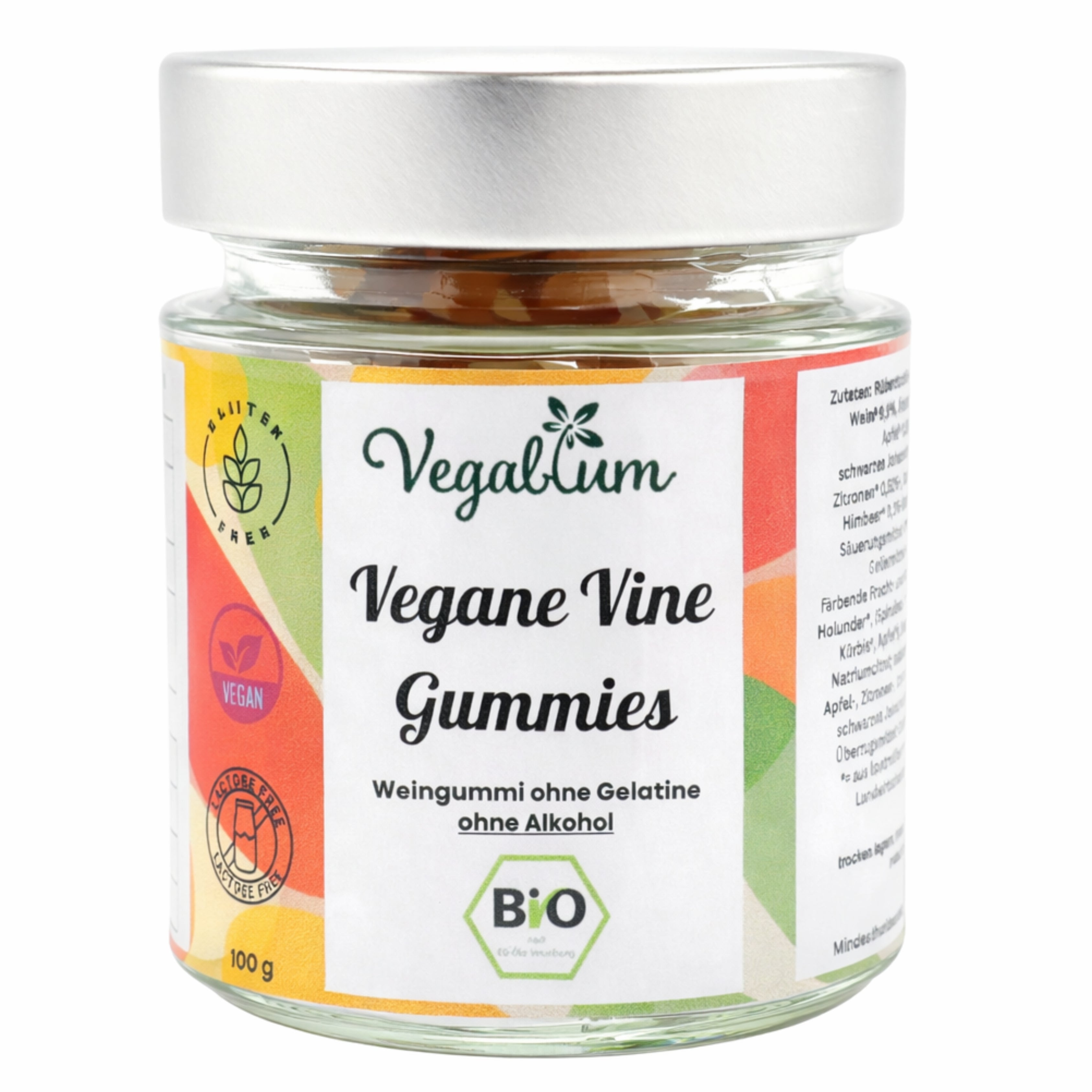 Vegane Vine Gummies im Glas bio, vegan 100 g Fruchtgummi ohne Gelatine, ohne Alkohol