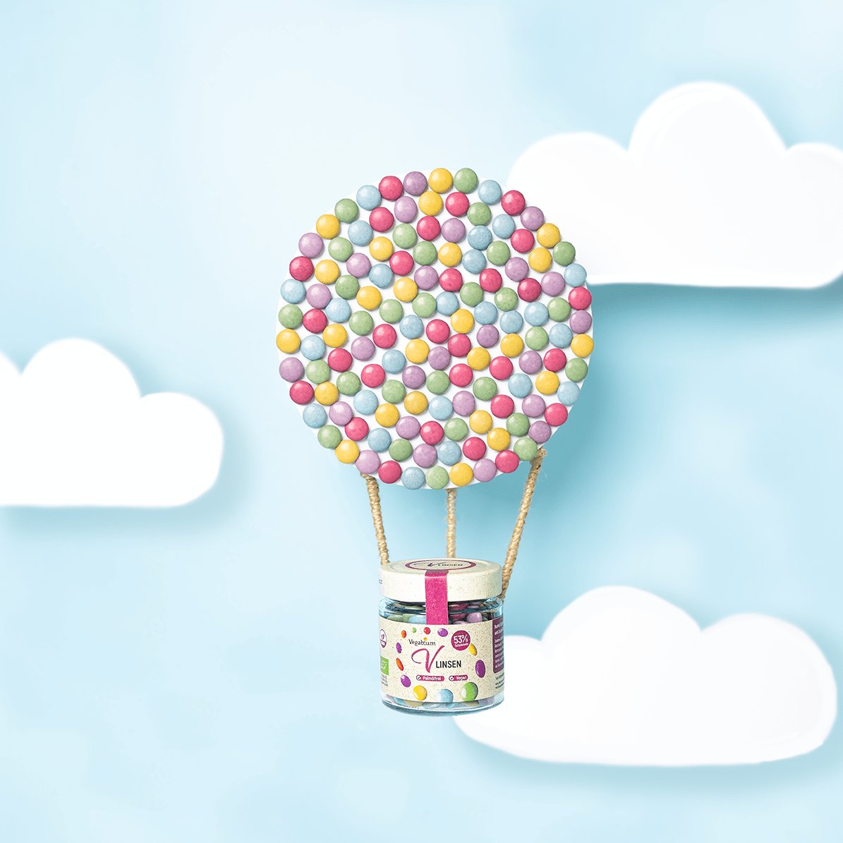 Vegane Süßigkeiten, Schokolinsen im Glas, snacken, plastikfrei verpackt, bunte Kuchendeko