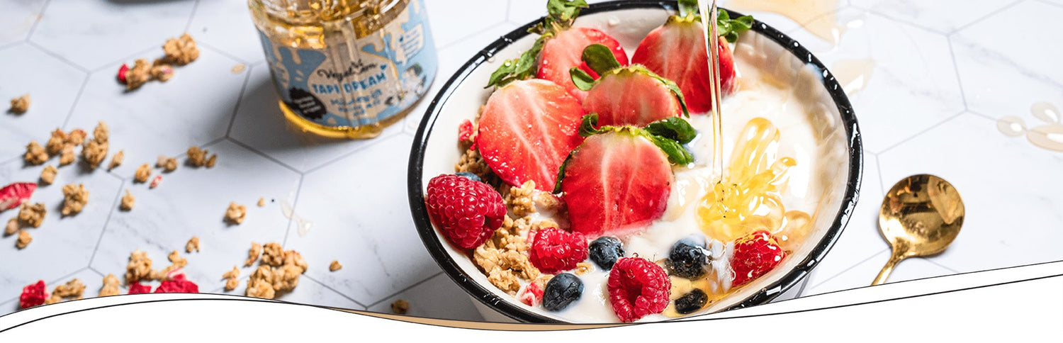 Vegane Frühstücksbowl mit Tapi Dream Mädesüß, fructosearm, Honig-Alternative