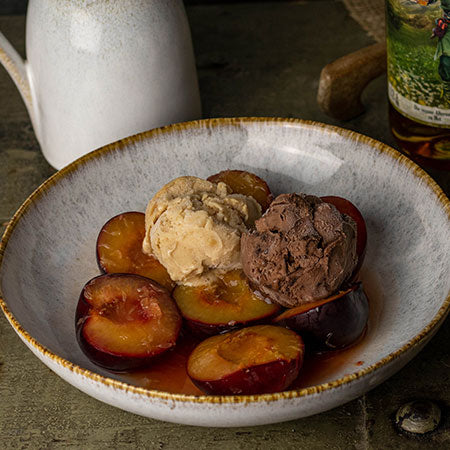 Veganes Rezept mit Veganem ElfenTrunk, vegane Met-Alternative - Pflaumen in ElfenTrunk Sauce