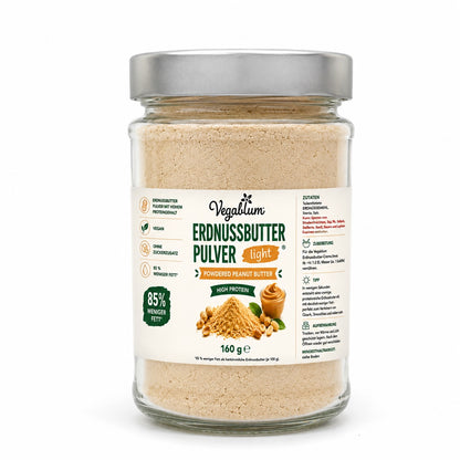 Erdnussbutter Light Pulver im Glas,High Protein 160 g, 85% weniger Fett, ohne Zucker mit „Für Dich“ Anhänger