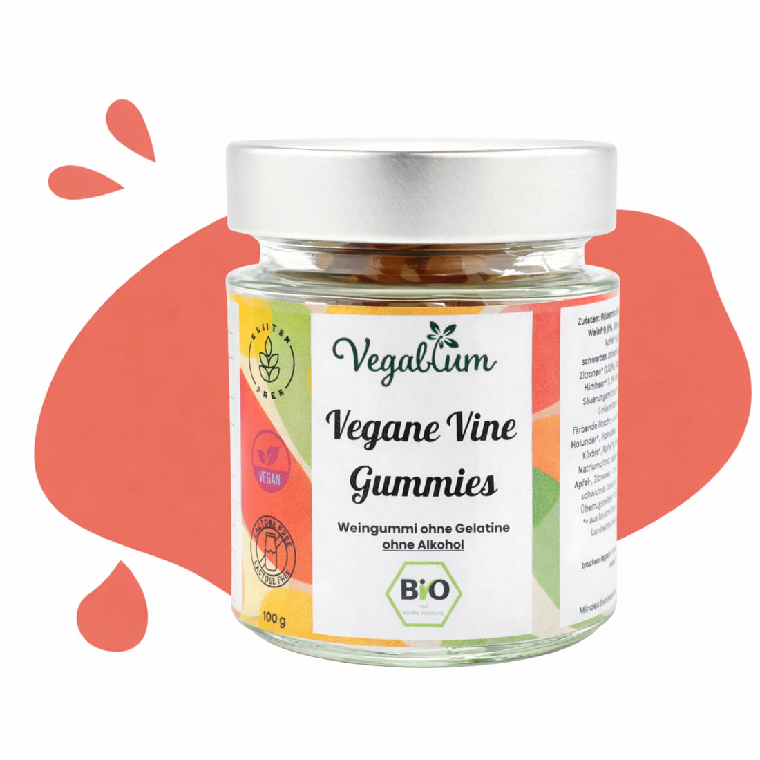 Vegane Vine Gummies im Glas bio, vegan 100 g Fruchtgummi ohne Gelatine, ohne Alkohol