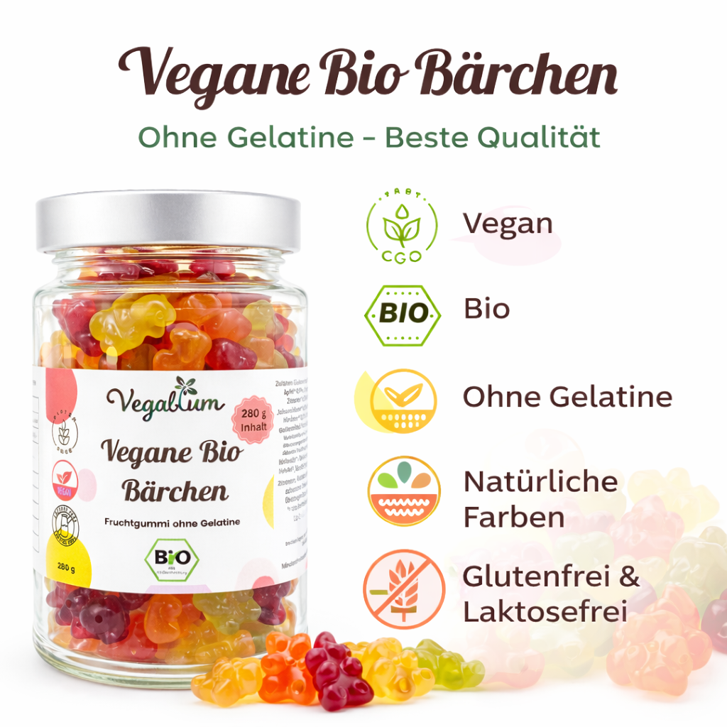 Vegane Bio Bärchen im XL Glas bio, vegan 280g Fruchtgummi ohne Gelatine