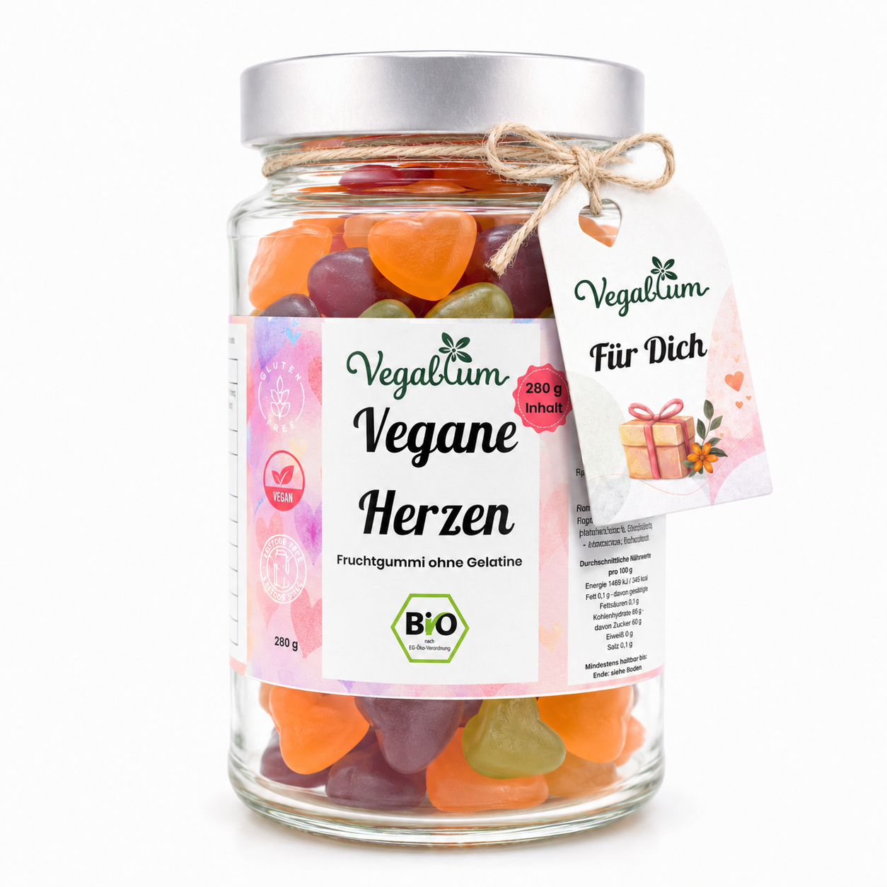 Vegane Bio Fruchtgummi Herzen im XL Glas, 280 g
