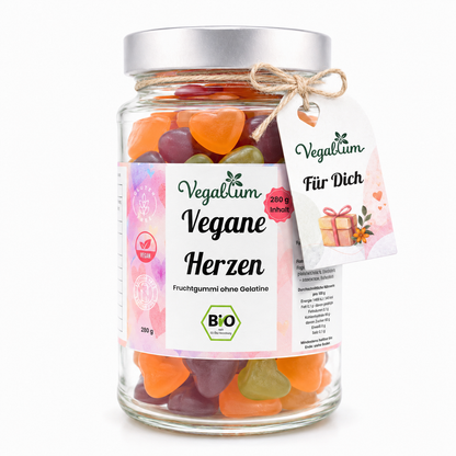 Vegane Bio Fruchtgummi Herzen im XL Glas, 280 g