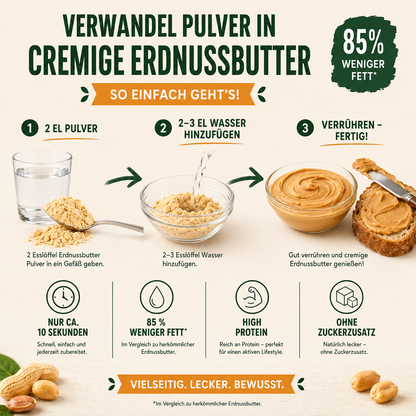 Erdnussbutter Light Pulver im Glas,High Protein 160 g, 85% weniger Fett, ohne Zucker mit „Für Dich“ Anhänger