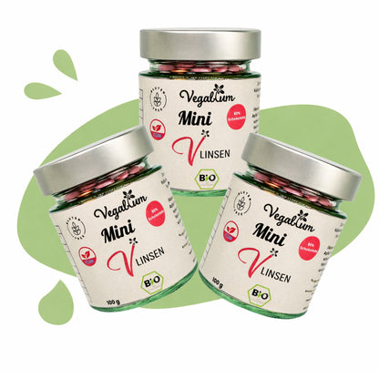 3er Set MINI Vlinsen - Schoko im Glas bio,vegan 3 x 100g MINI Schokolinsen 300g
