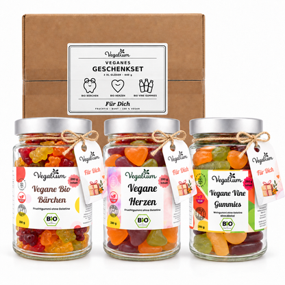 Veganes Bio Fruchtgummi Geschenkset im XL Glas, 3 x 280 g