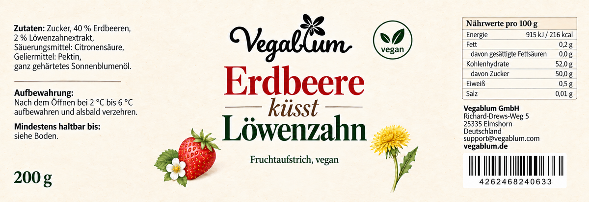 Erdbeere küsst Löwenzahn, Fruchtaufstrich, vegan, 200 g