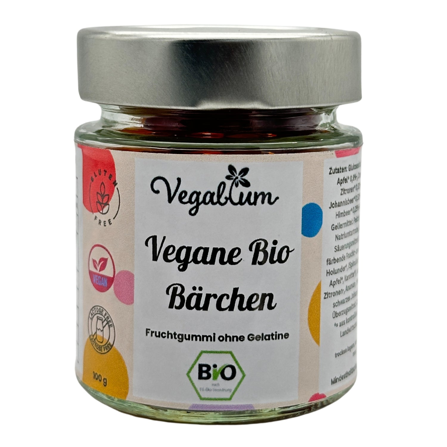 Vegane Bio Bärchen im Glas bio, vegan 100g Fruchtgummi ohne Gelatine