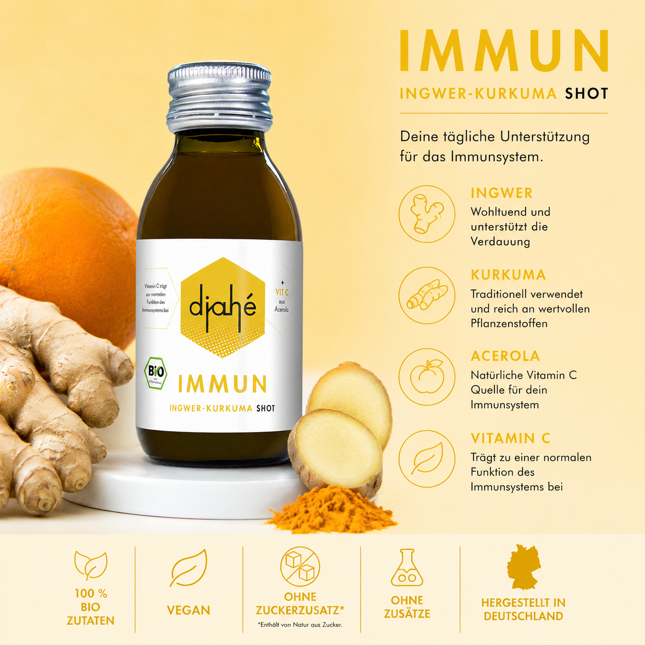 djahé IMMUN Bio Ingwer Kurkuma Shot 100ml Glasflasche