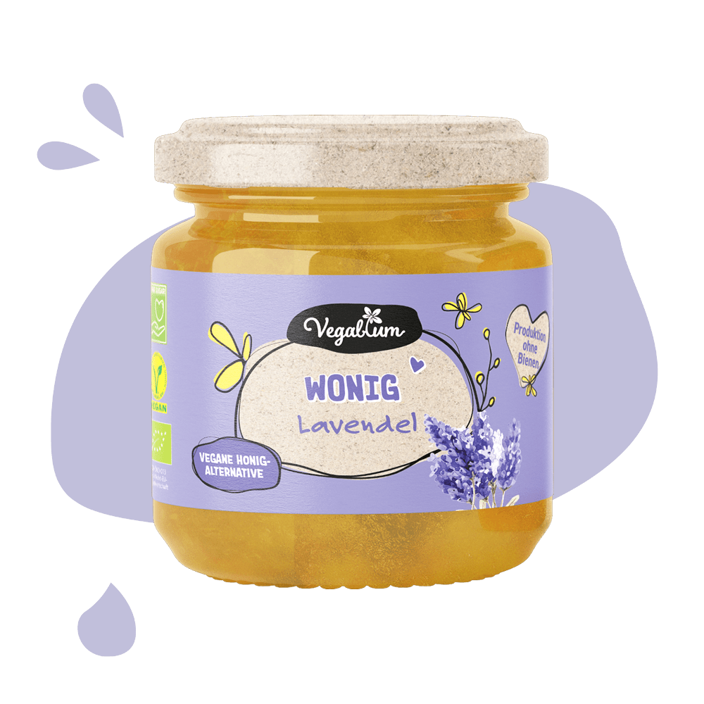 Wonig, die vegane Alternative zu Honig mit Lavendelgeschmack. Ein Hauch Tonka sorgt für ein einzigartiges Geschmackserlebnis