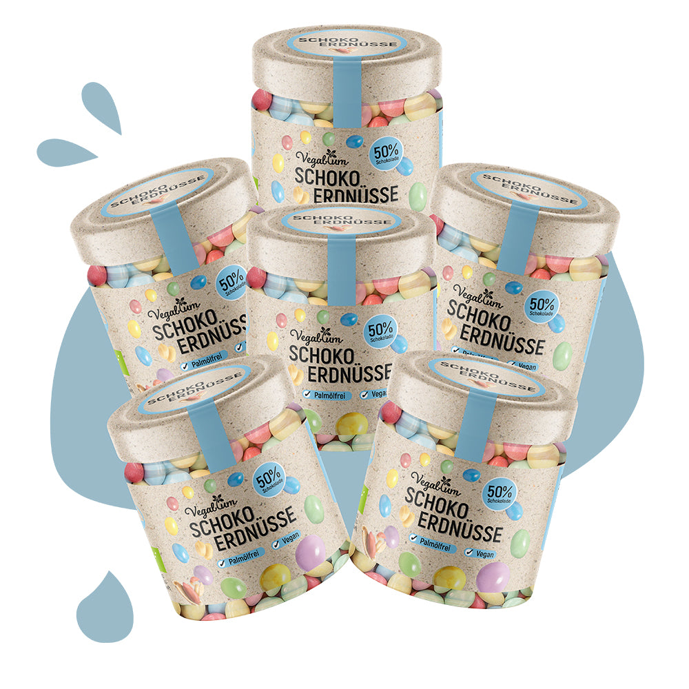 6 er Set Schoko-Erdnüsse im Glas bio, vegan 6x100g Schoko-Erdnüsse 600g