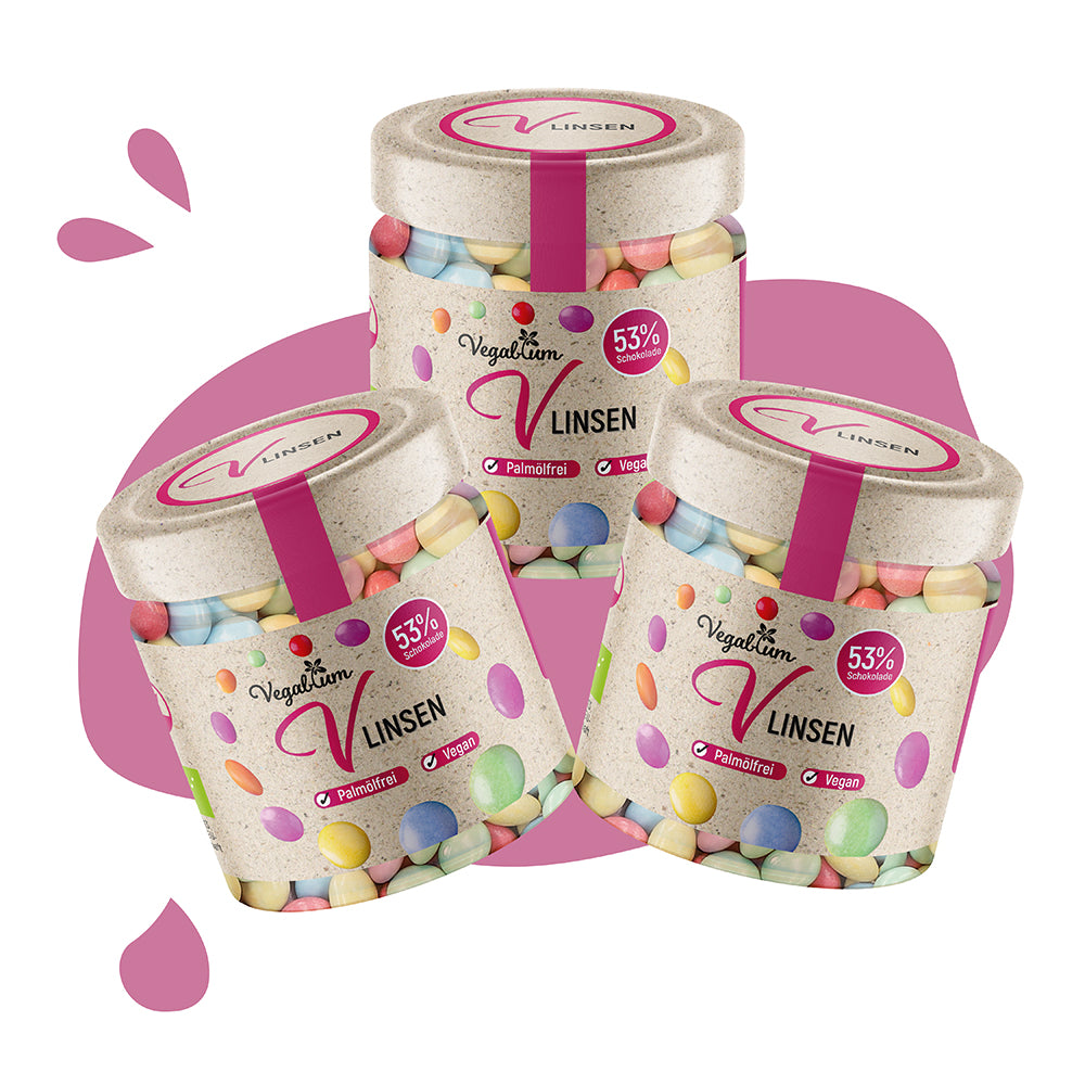 3 er Set Vlinsen - Schoko im Glas bio,vegan 3x100g Schokolinsen 300g