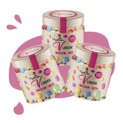 3 er Set Vlinsen - Schoko im Glas bio,vegan 3x100g Schokolinsen 300g