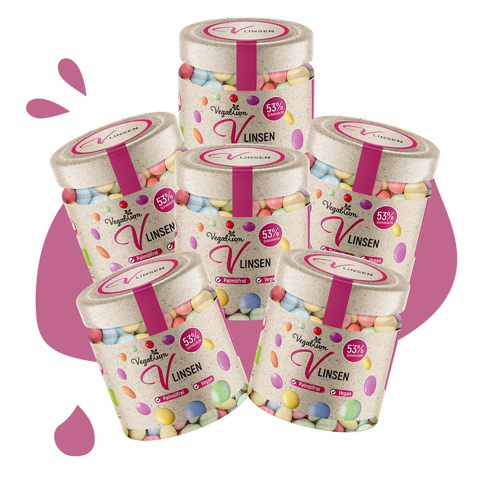 6 er Set Vlinsen - Schoko im Glas bio,vegan 6x100g Schokolinsen 600g