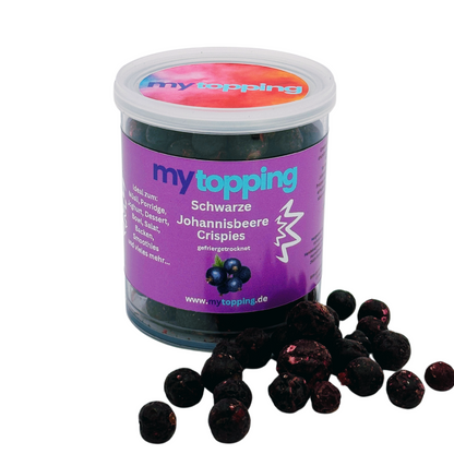 Schwarze Johannisbeere Crispies, gefriergetrocknete vitaminreiche Schwarze Johannisbeere 100% Natur für Müsli, Porridge, Joghurt, Dessert, Bowl, Backen, Smoothies, Topping