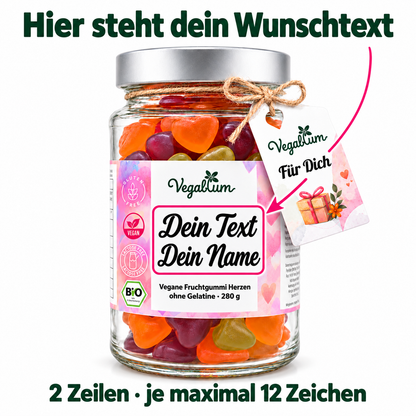Hier steht dein Wunschtext: markierter Textbereich auf dem Etikett, zwei Zeilen mit je maximal 12 Zeichen