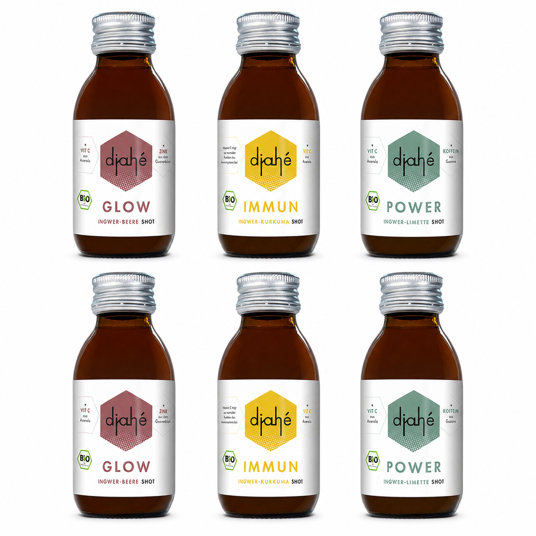 djahé Bio Vital Shots 6er Set mit je zwei GLOW, IMMUN und POWER Shots