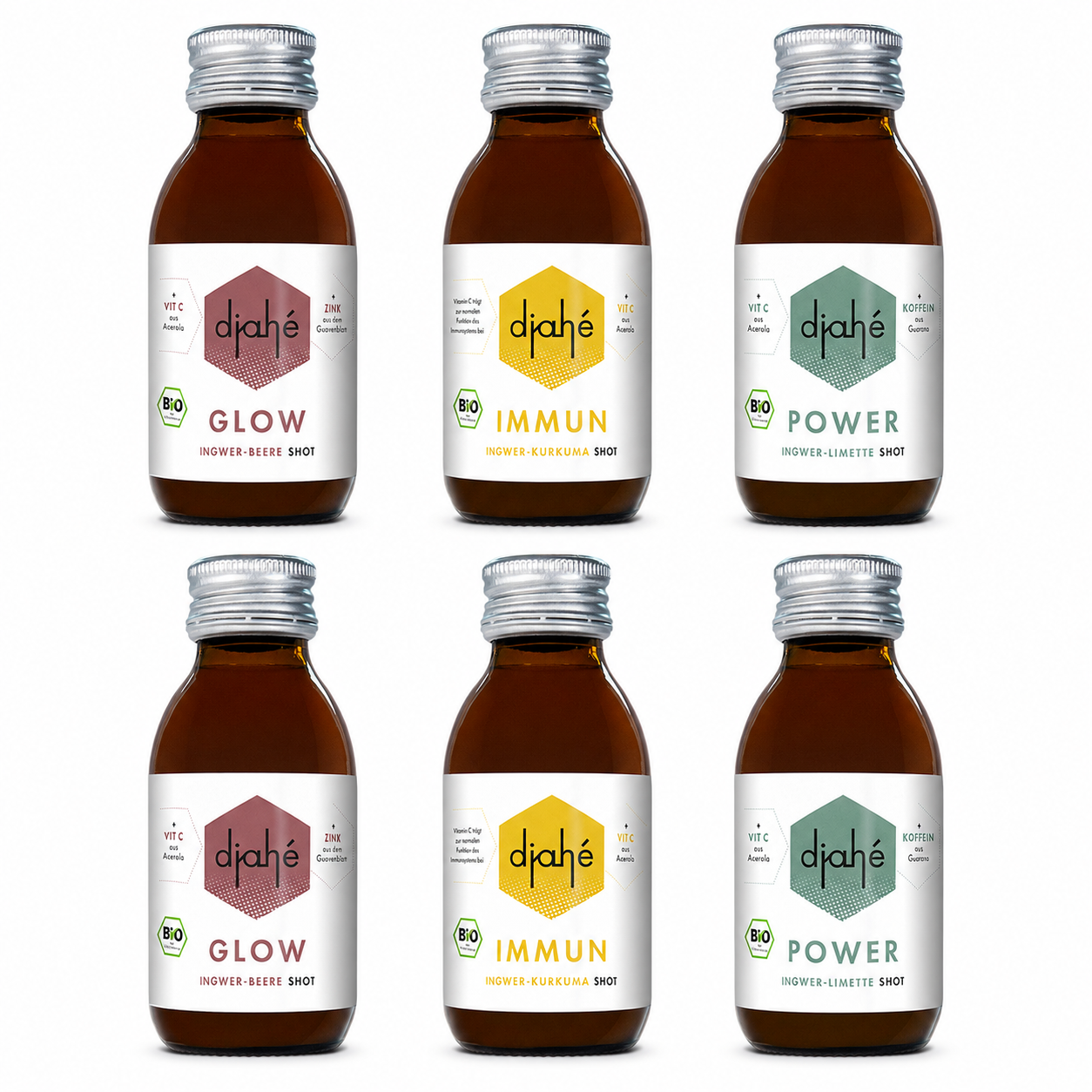 djahé Bio Vital Shots 6er Set mit je zwei GLOW, IMMUN und POWER Shots