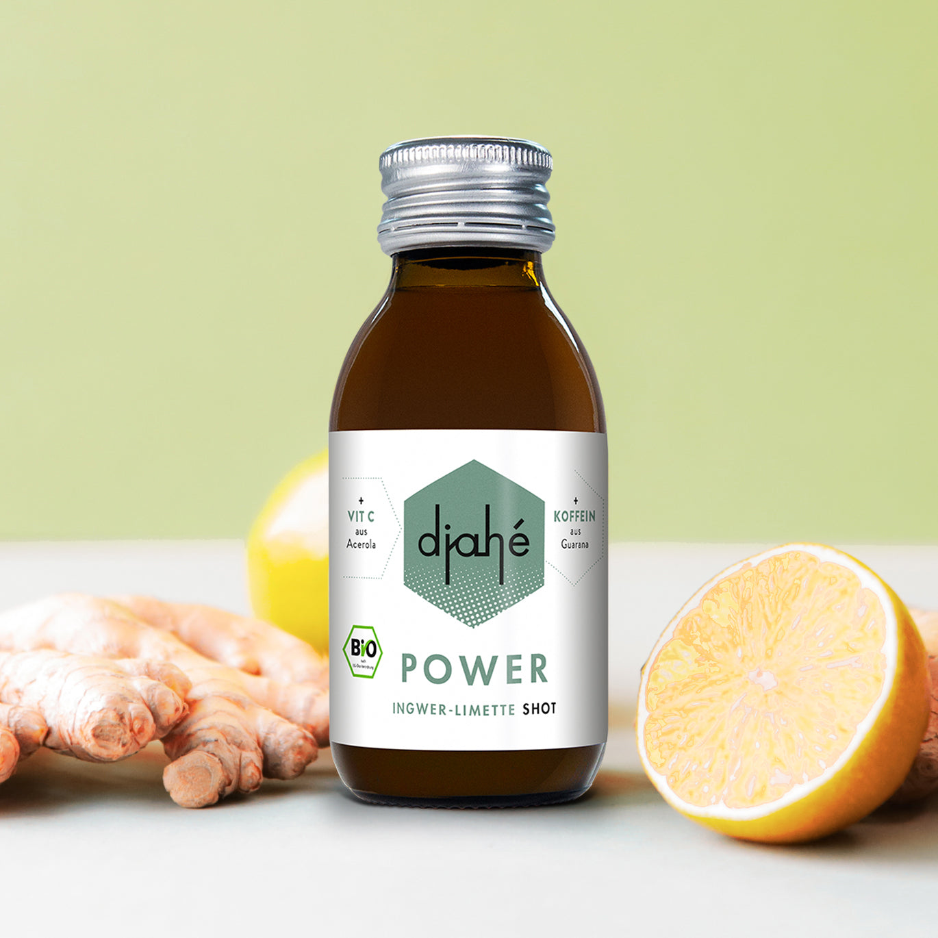 djahé POWER Bio Ingwer Limette Shot 100ml in der Glasflasche