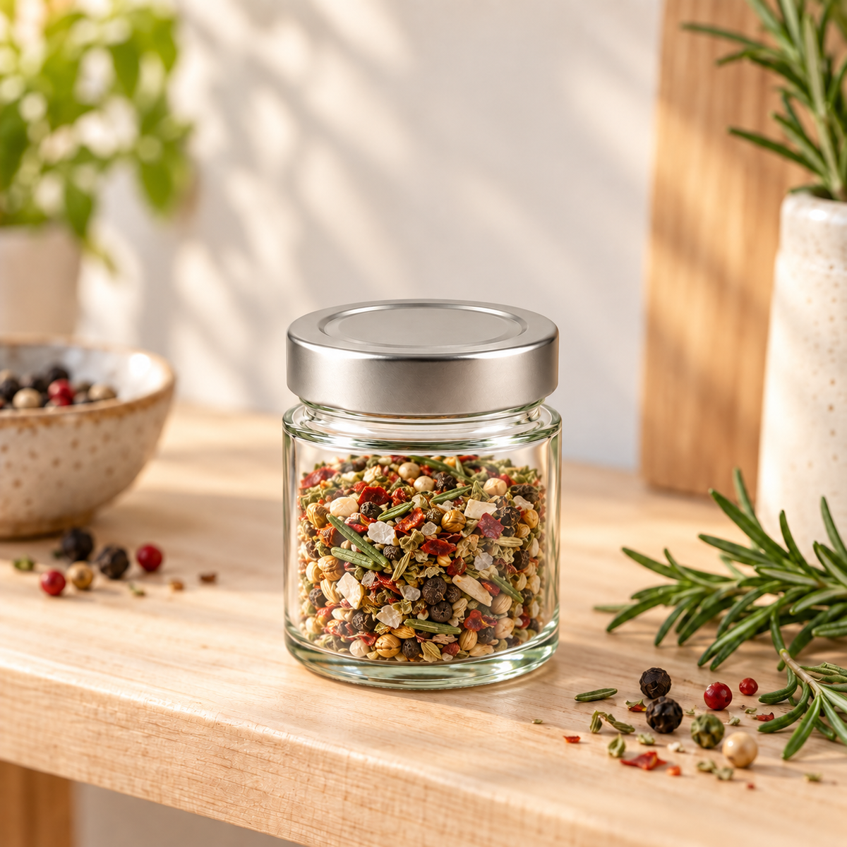 161 ml Glas mit Gewürzmischung als Befüllungsbeispiel, geliefert wird das Glas leer