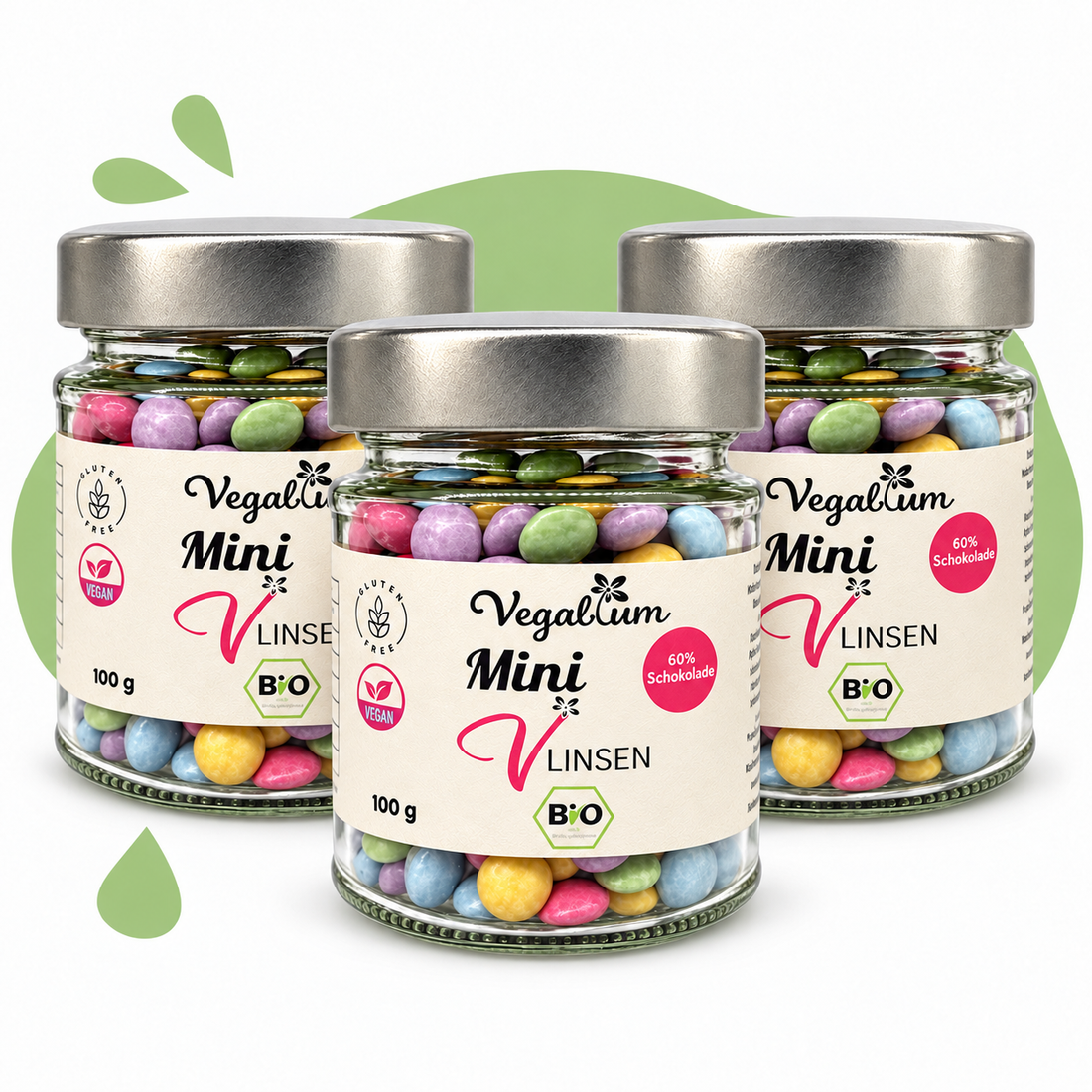 Vegablum Mini Vlinsen 3er Set mit 3 Gläsern zu je 100 g und neuem schmalem Etikett